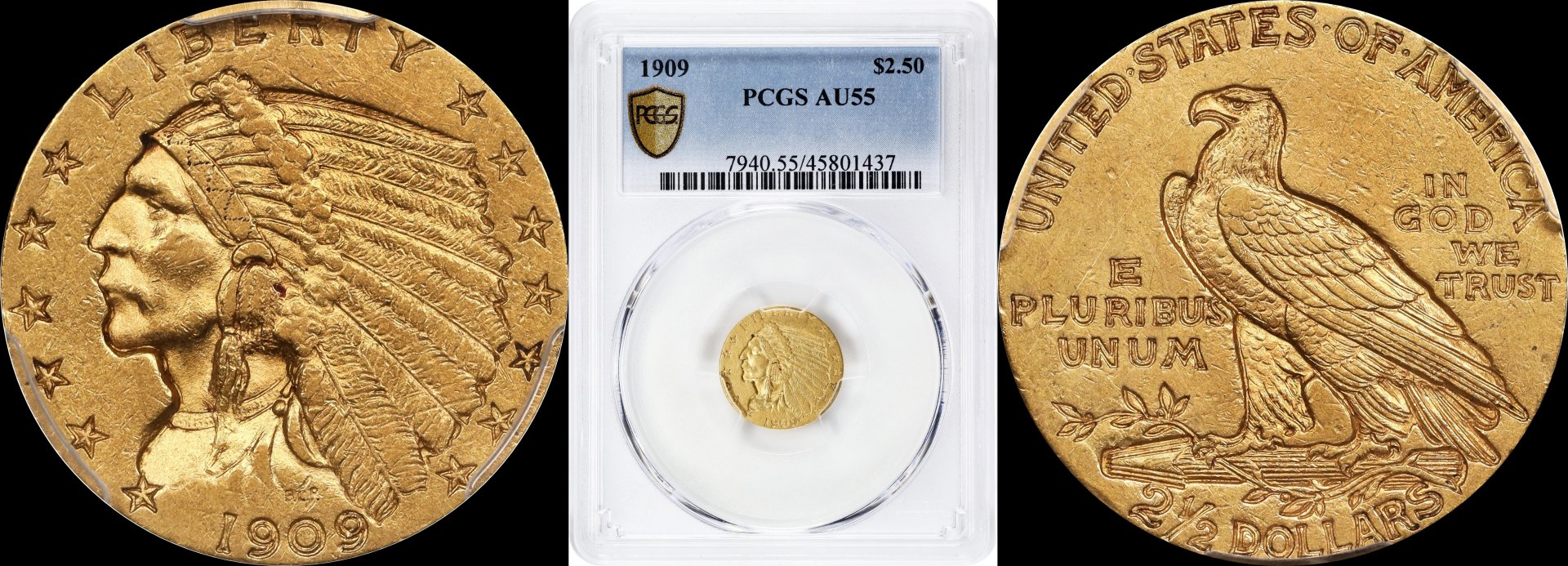 1909 Indian Gold Quarter Eagle PCGS AU-55 3.jpg