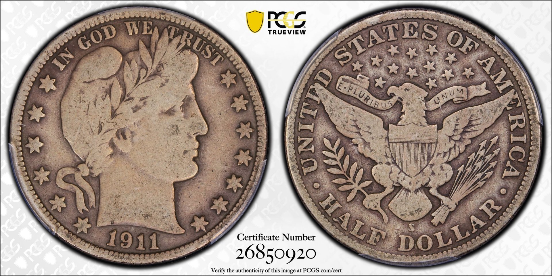 1911 S 50C Half Dollar - Barber Liberty Head PCGS F12 26850920 CAC TrueView Full.jpg