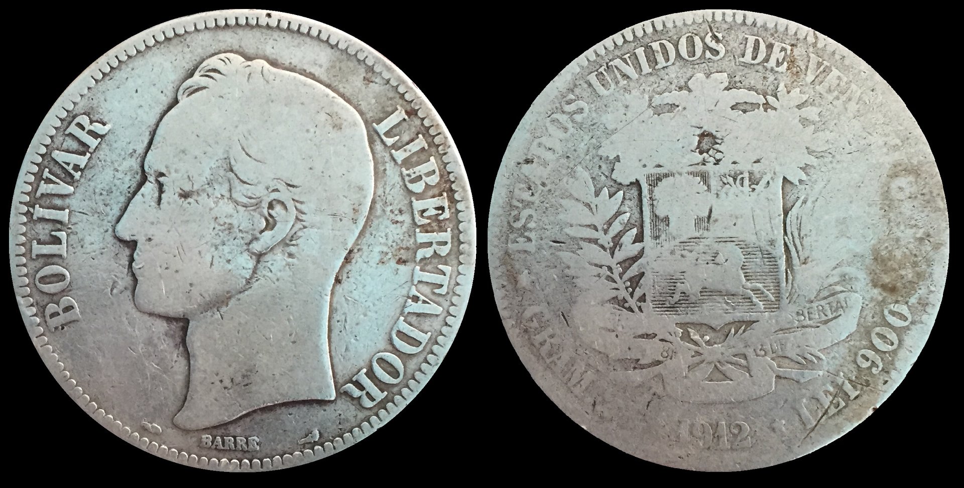 1912 Venezuela 5 Bolivars A.jpg