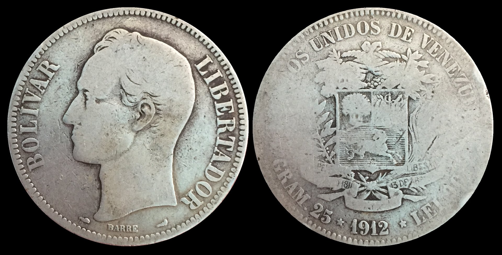 1912 Venezuela 5 Bolivars B.jpg