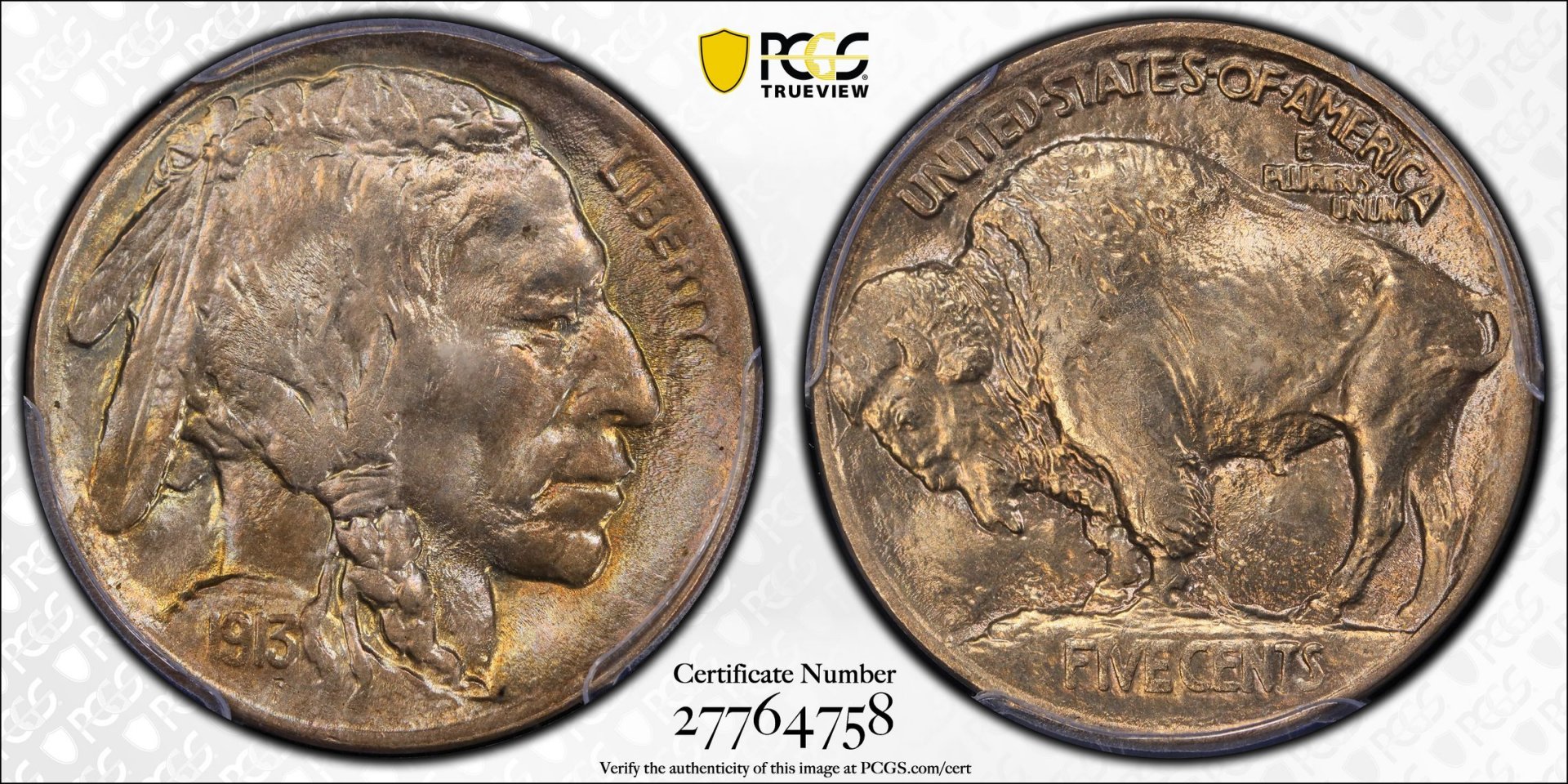 1913 5C Five-Cent Piece - Buffalo, Type 1 PCGS MS65 27764758 CAC TrueView Full.jpg