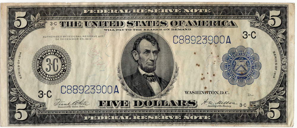 1914 5 Dollar Large Size FRN C88923900A - Obverse.jpg