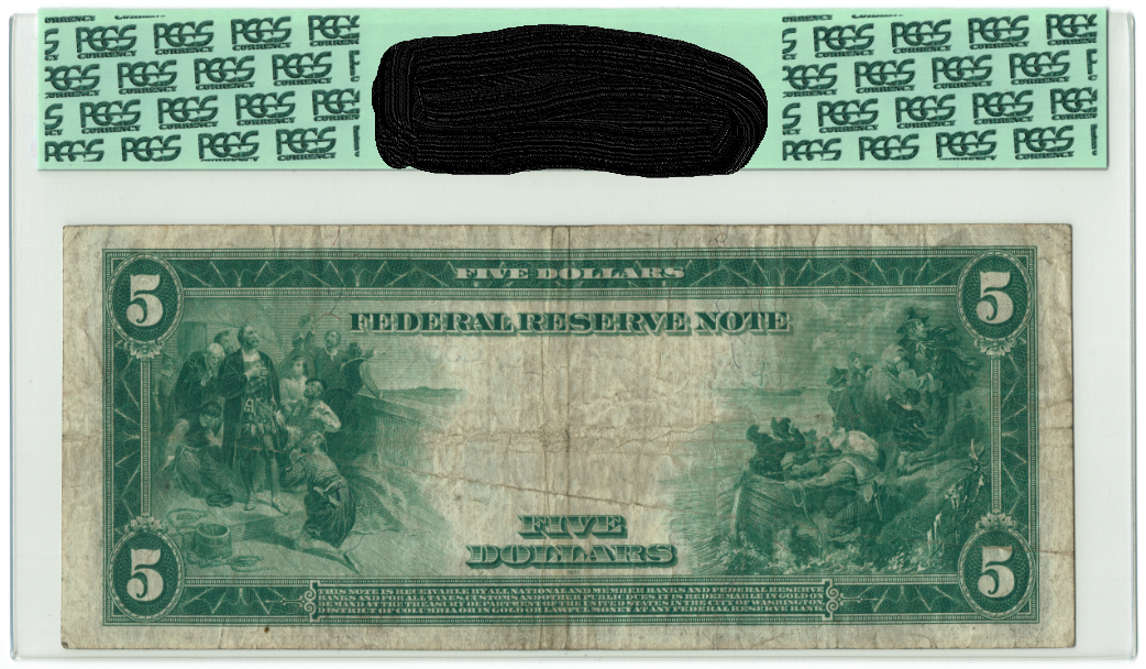 1914 $5 Federal Reserve Note Blue Seal Reverse Modified.png
