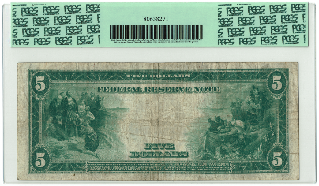 1914 $5 Federal Reserve Note Blue Seal Reverse.PNG