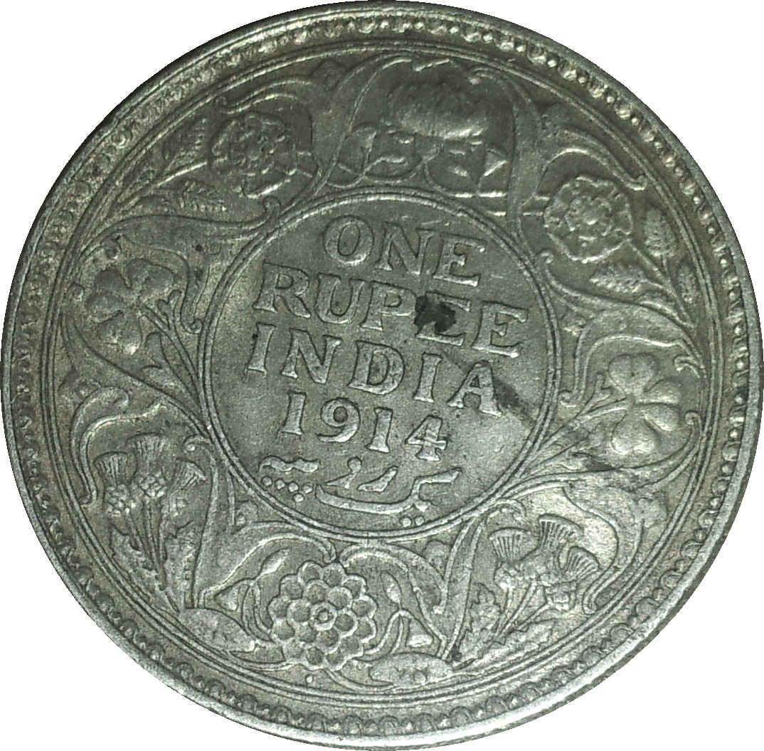 1914 India - British 1 Rupee Rev Bombay Mint.JPG