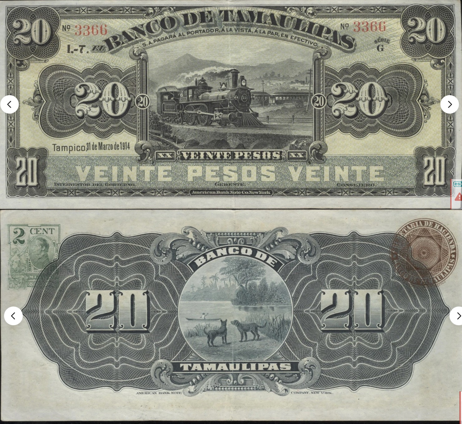 1914 Mexico. Banco de Tamaulipas. 20 Pesos-vert.jpg