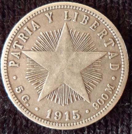 1915 Cuba Silver Veinte Centavos ObverseSM.JPG