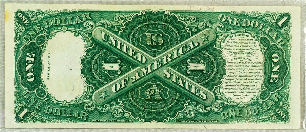 1917 $1 Note graded AU58, back.jpg