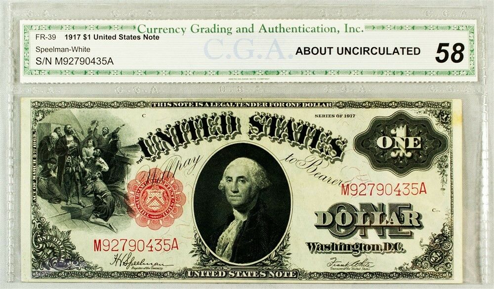 1917 $1 Note graded AU58, face.jpg