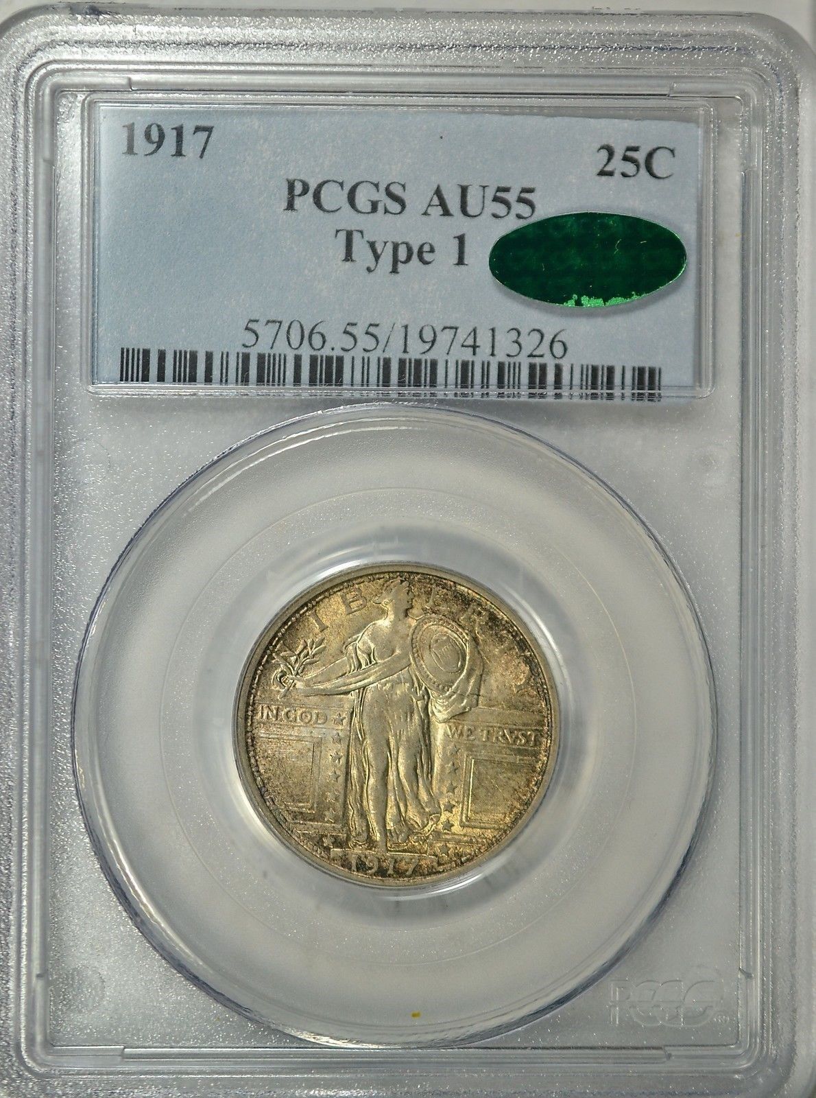 1917 25C PCGS AU55 Type 1 Obv Slab CAC seller.JPG