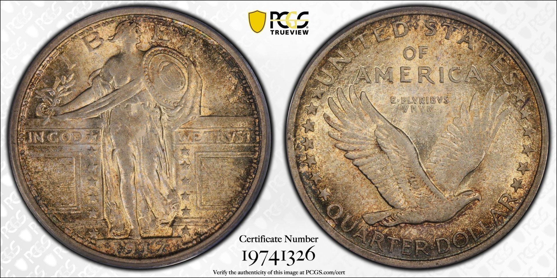 1917 25C Quarter Dollar - Standing Liberty, Type 1 PCGS AU55 19741326 CAC TrueView Full.jpg