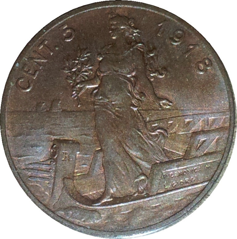 1918 R Italy Five Centesimi Rev.JPG