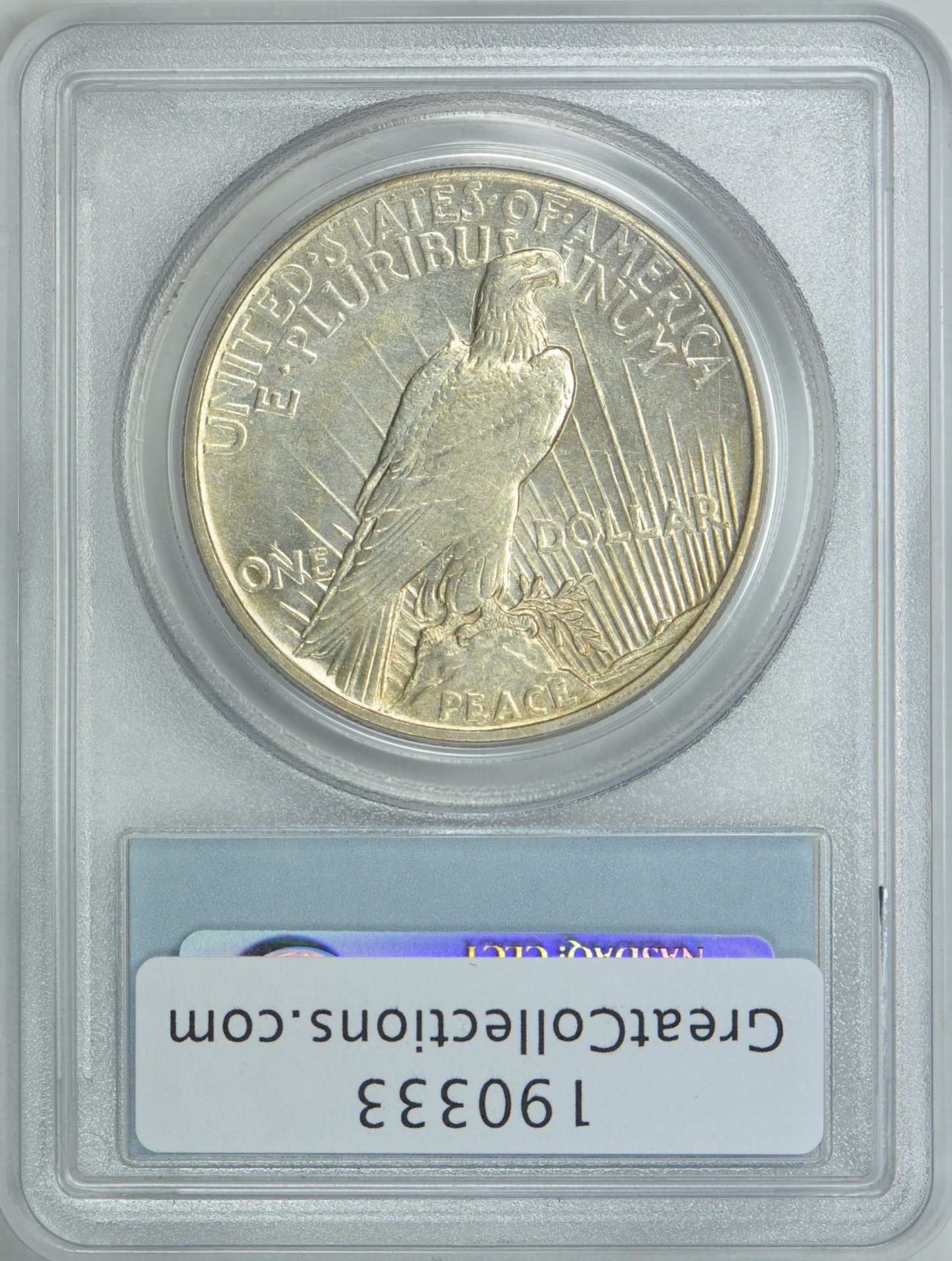 1921 $1 Peace High Relief PCGS 22128683 AU53 Rev Slab GC.jpg