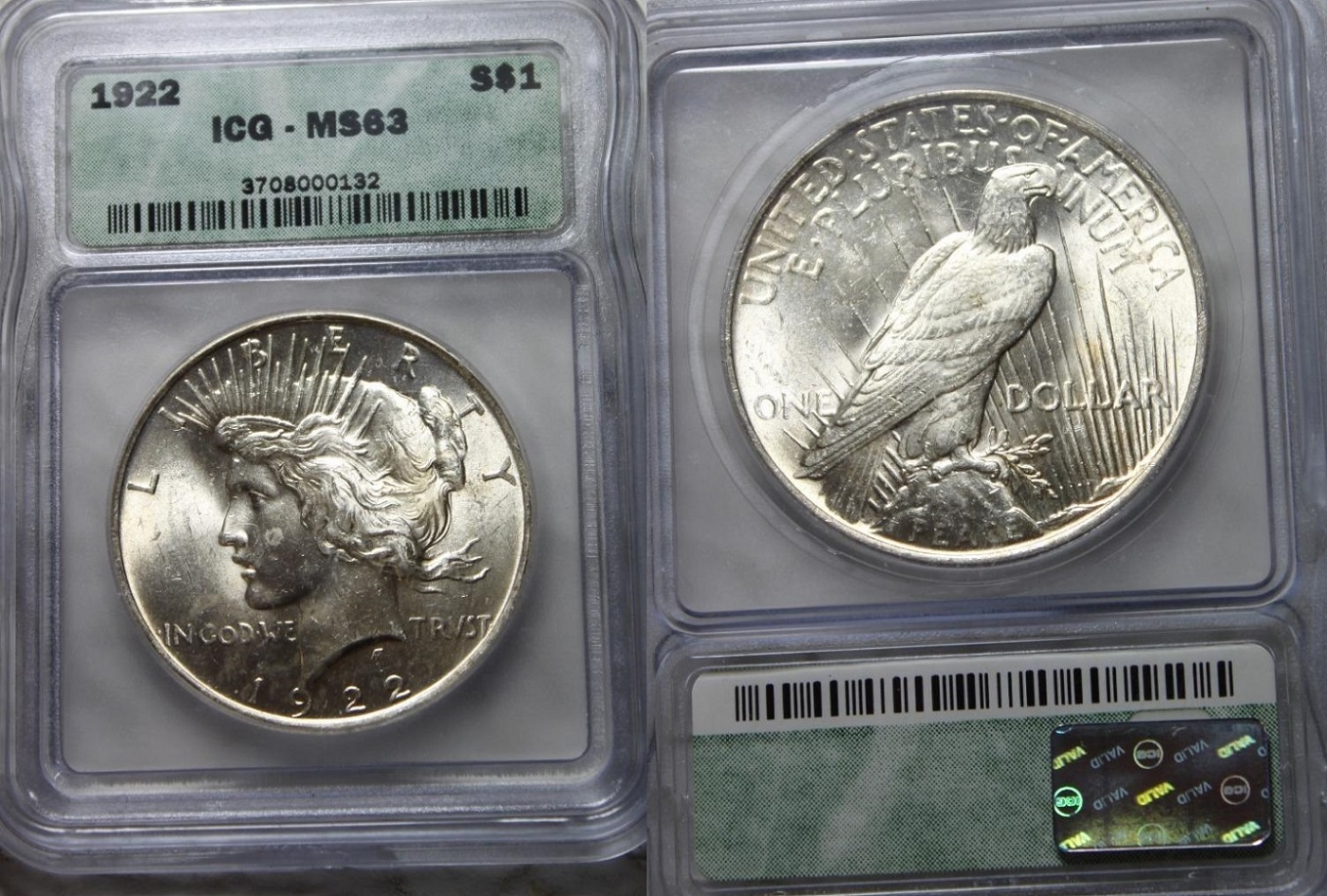 1922-P Peace Silver Dollar, ICG Graded Ms-63, Lustrous  $28.21 + $2.25  fsiz1 .jpg