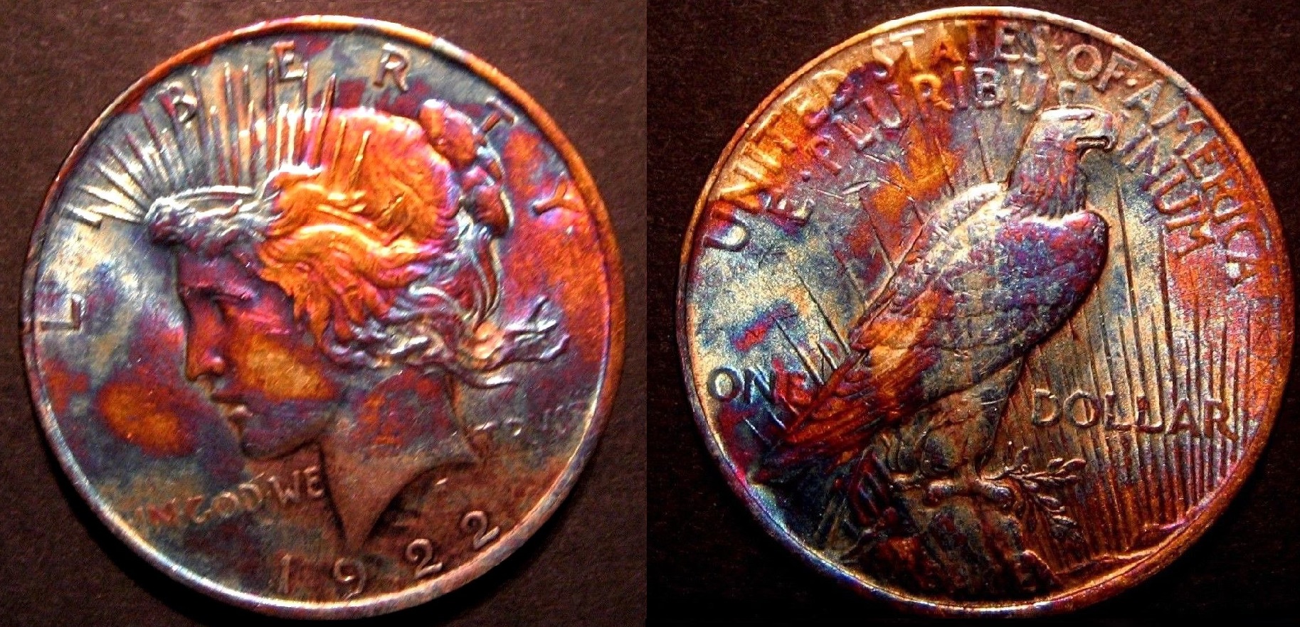 1922 Peace Dollar Toned # B-70-188 $38.00 + $3.75  323289367485  hihosilver99 .jpg