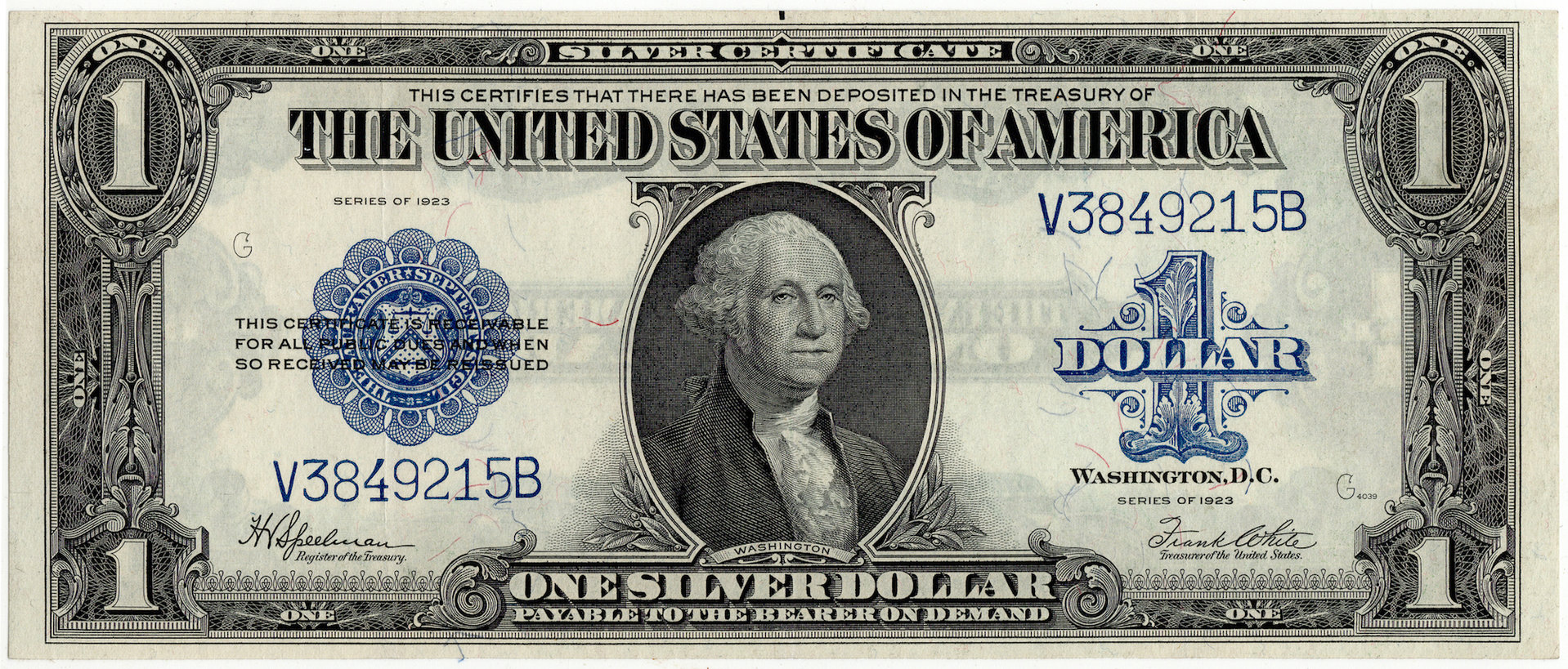 1923 1 Dollar Large Size Silver Certificate K3849215B - Obverse.JPG