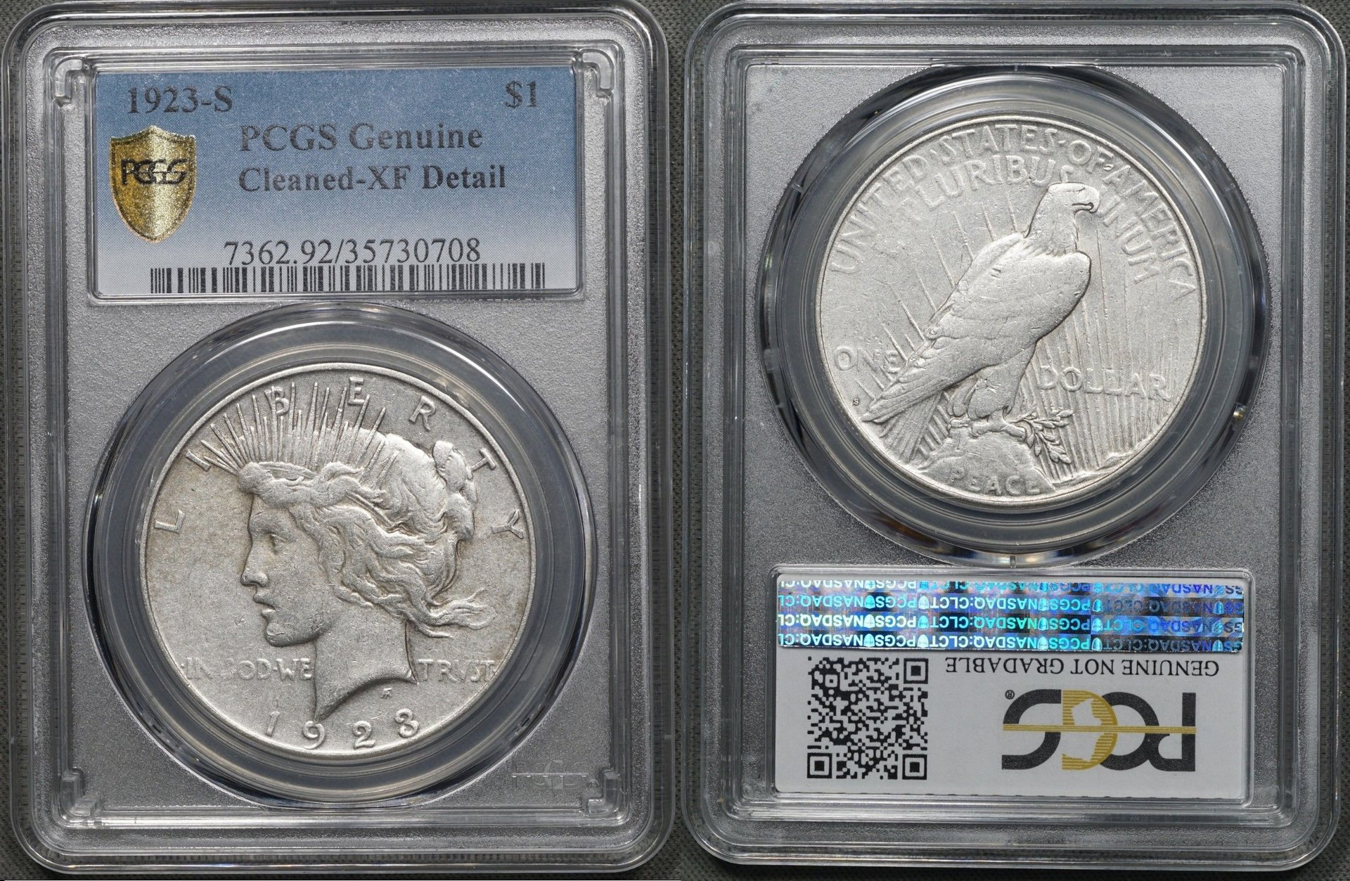 1923-S Peace Silver Dollar $1 PCGS Xf Details, Cleaned   $27. + 000  occoindealer .jpg
