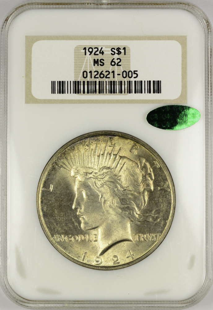 1924 SILVER DOLLAR - PEACE LIBERTY HEAD NGC MS 62, CAC green! $1 Obv Slab.jpg
