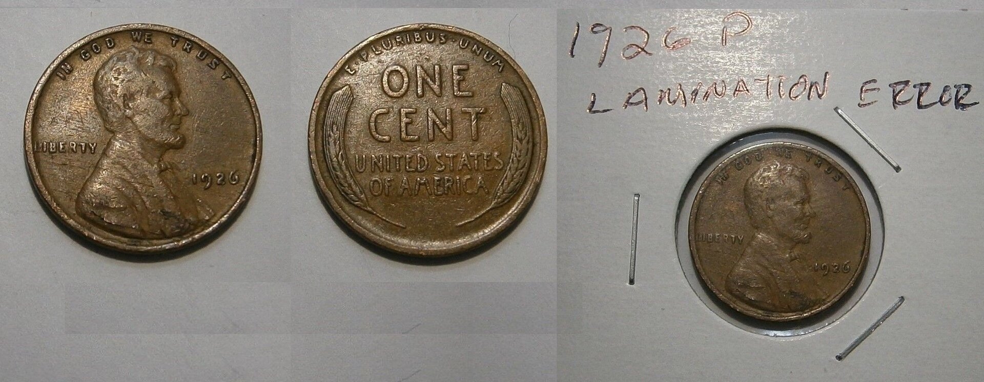 1926-P Lincoln Cent Lamination Error  #18-337  $6.99 + $2.79  223020595732  thecarlo196tuba o.jpg