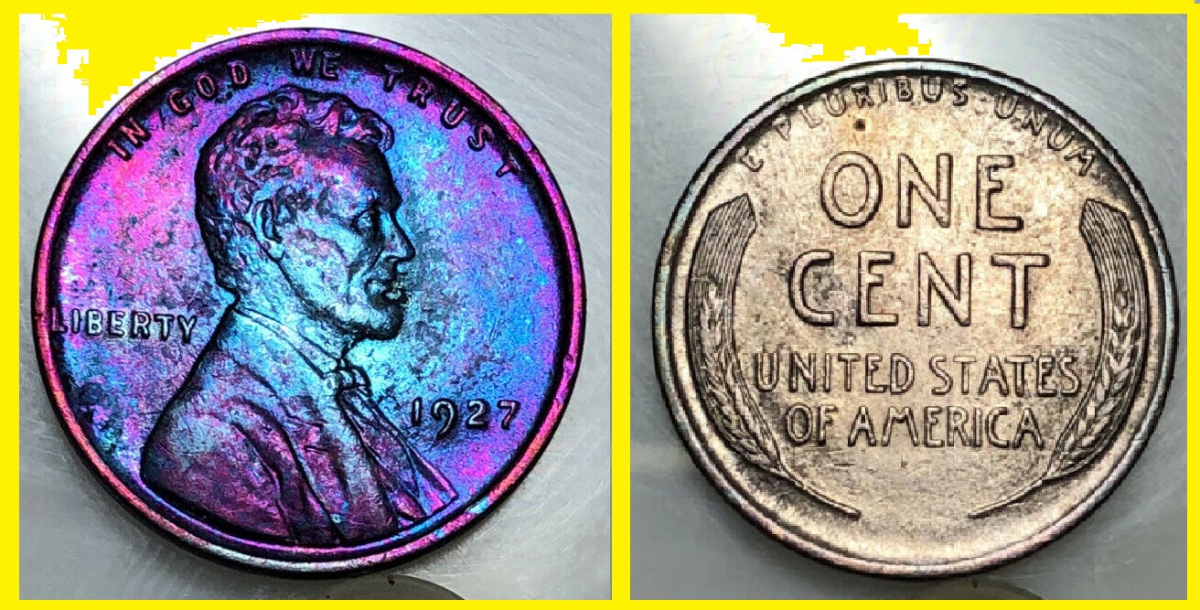 1927- Lincoln Cent Blue Rainbow Toned  $27. + $3.85  193676403445  beachegrl1 o.jpg