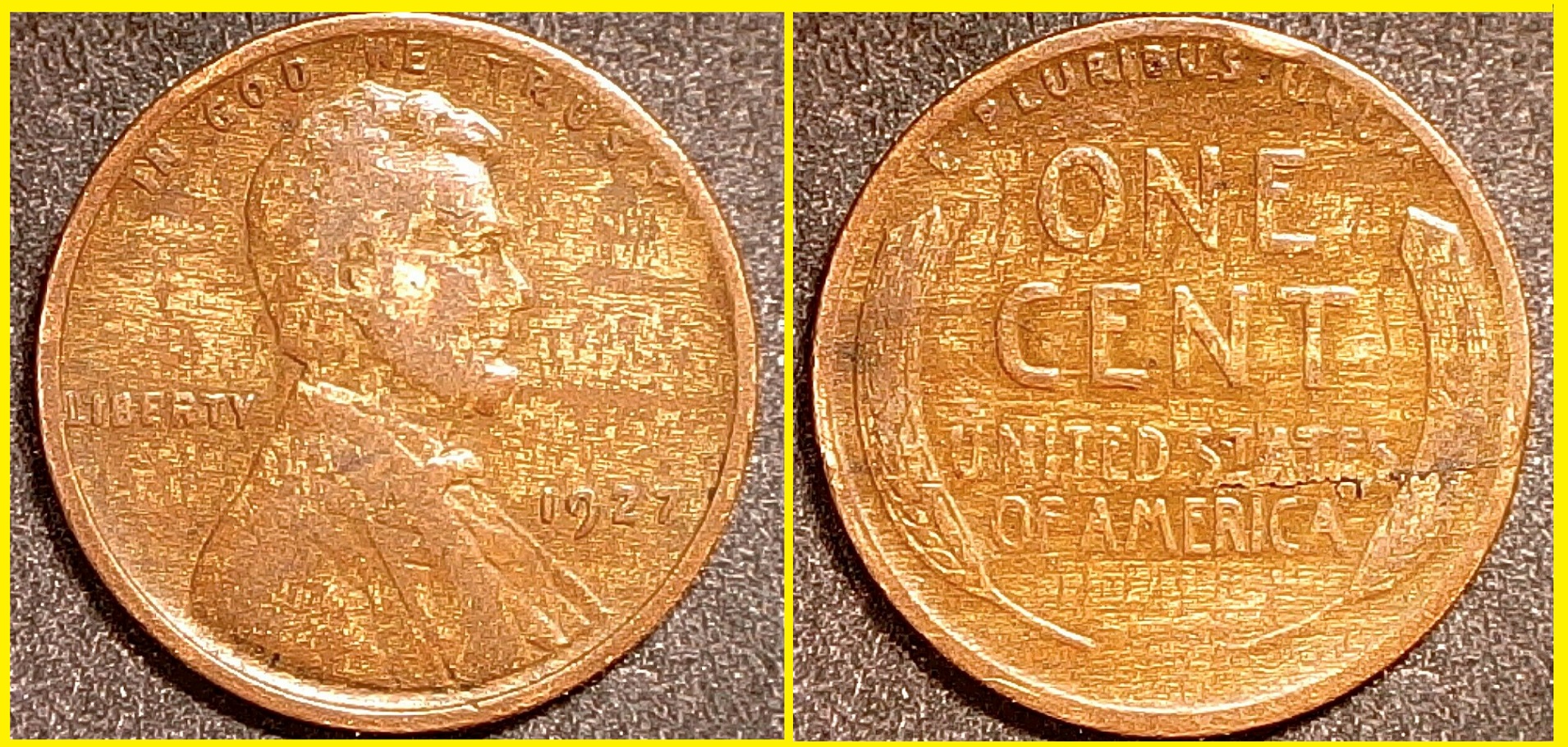 1927- Lincoln Cent Mint Error Mixed Alloy & Rev Planchet Lamination.jpg