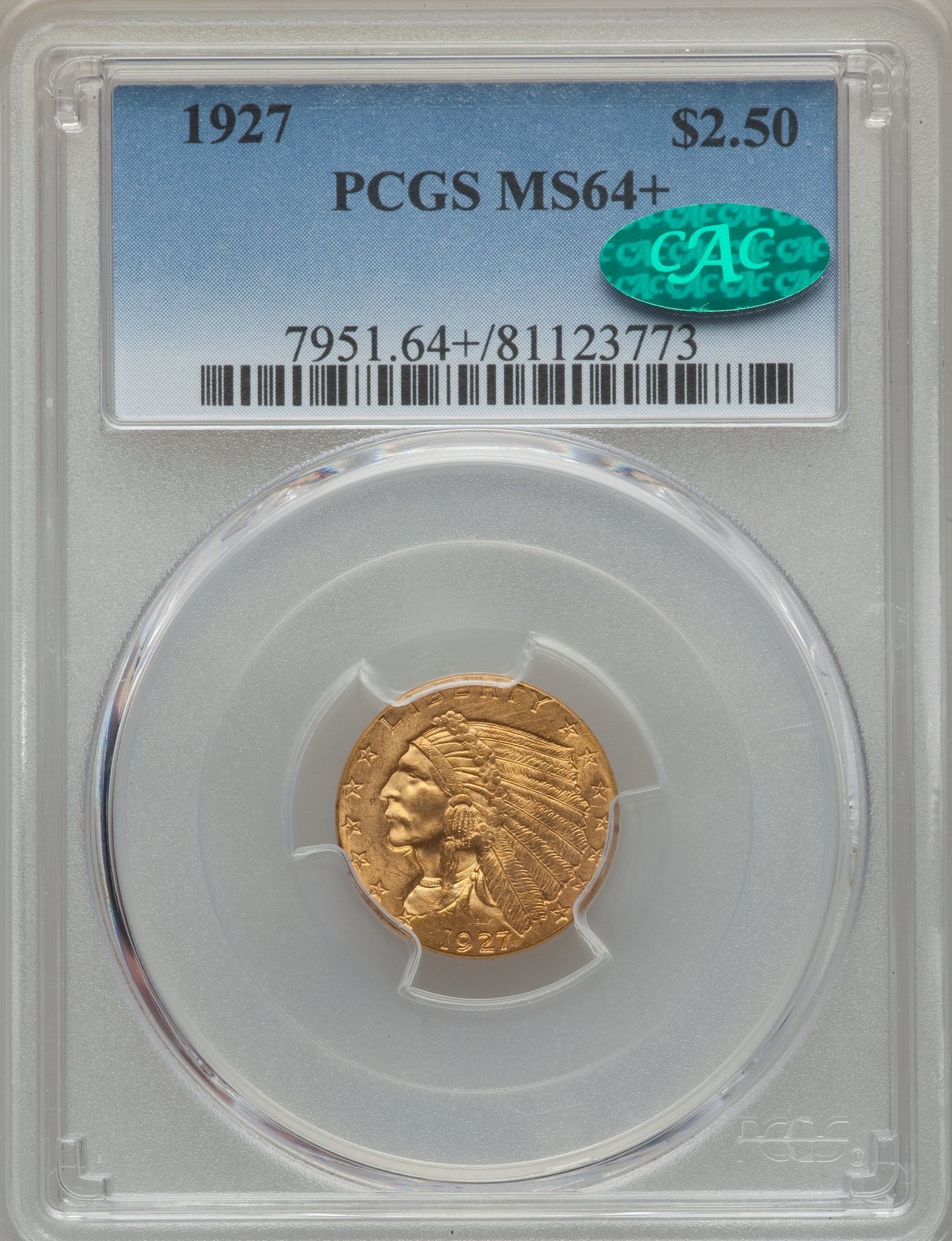 1927 MS64+ CAC $2.5 Indian Obv.jpg