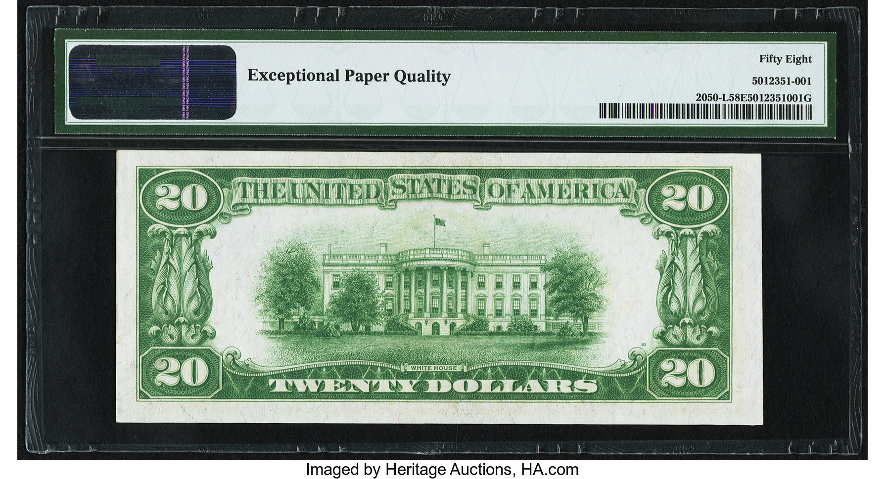 1928 $20 FRN FR #2050 PMG 58 back.jpg