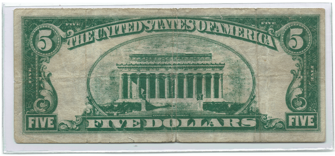 1928 $5 Federal Reserve Note 2B Reverse Contemporary Counterfeit.png