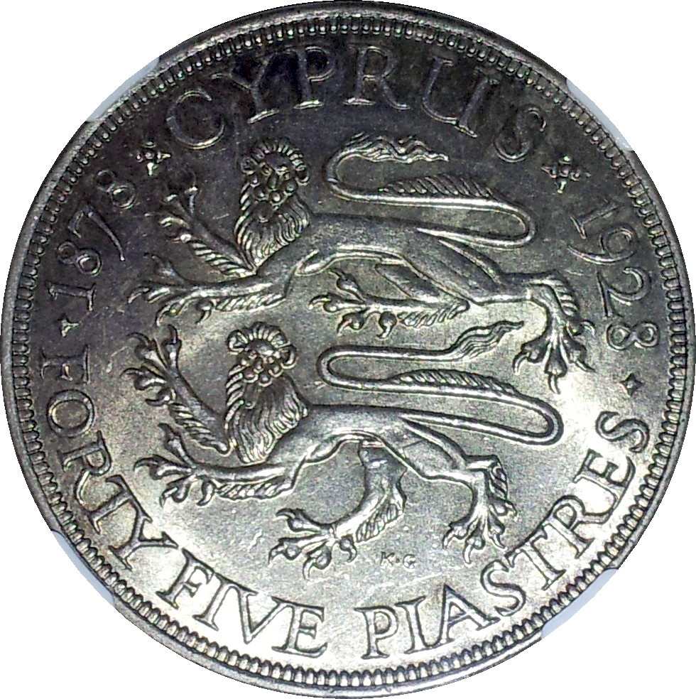 1928 Cyprus Forty Five Piastres Rev.JPG