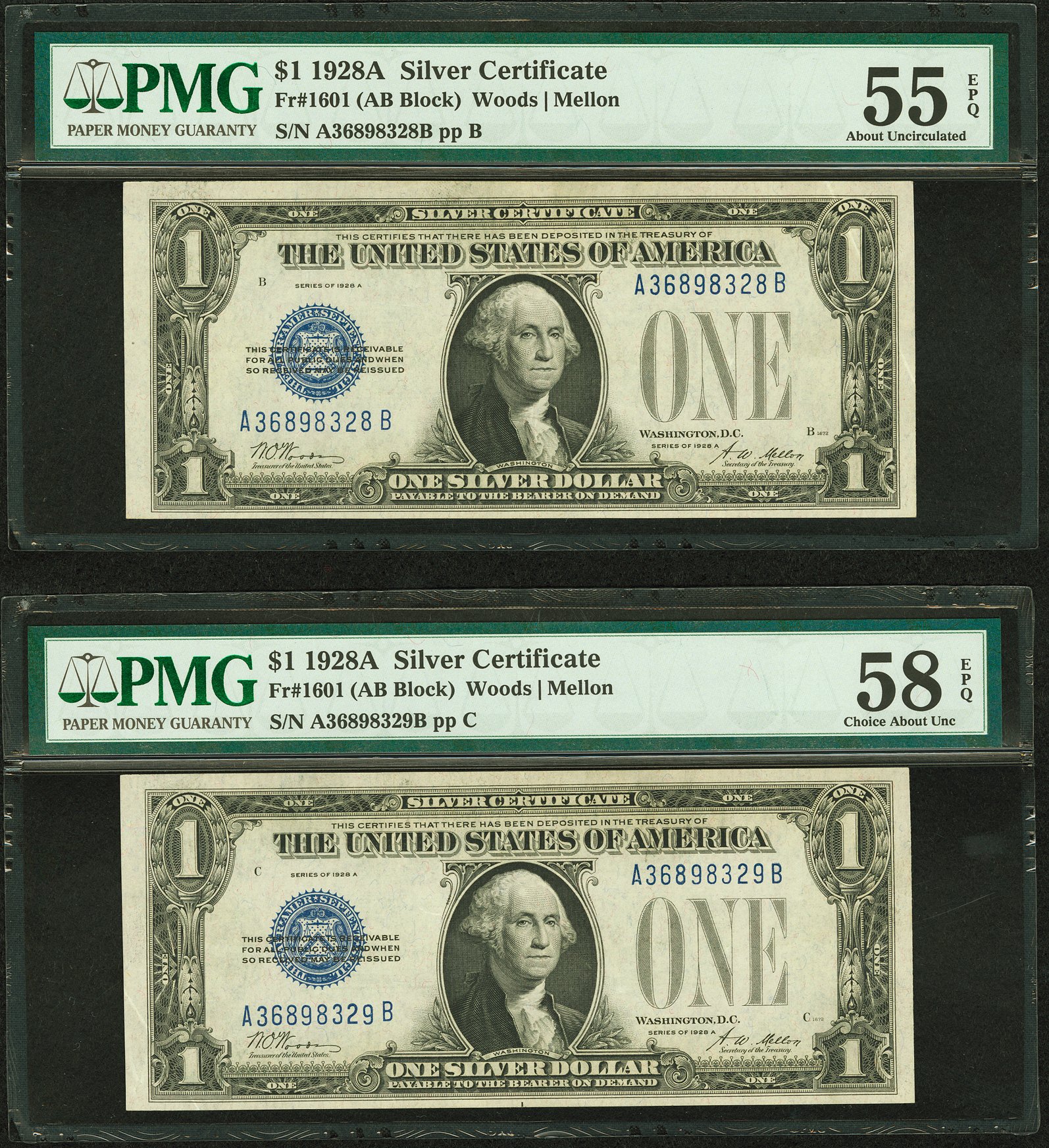 1928A $1 SC FR #1601 SN #328 & 329 front.jpg