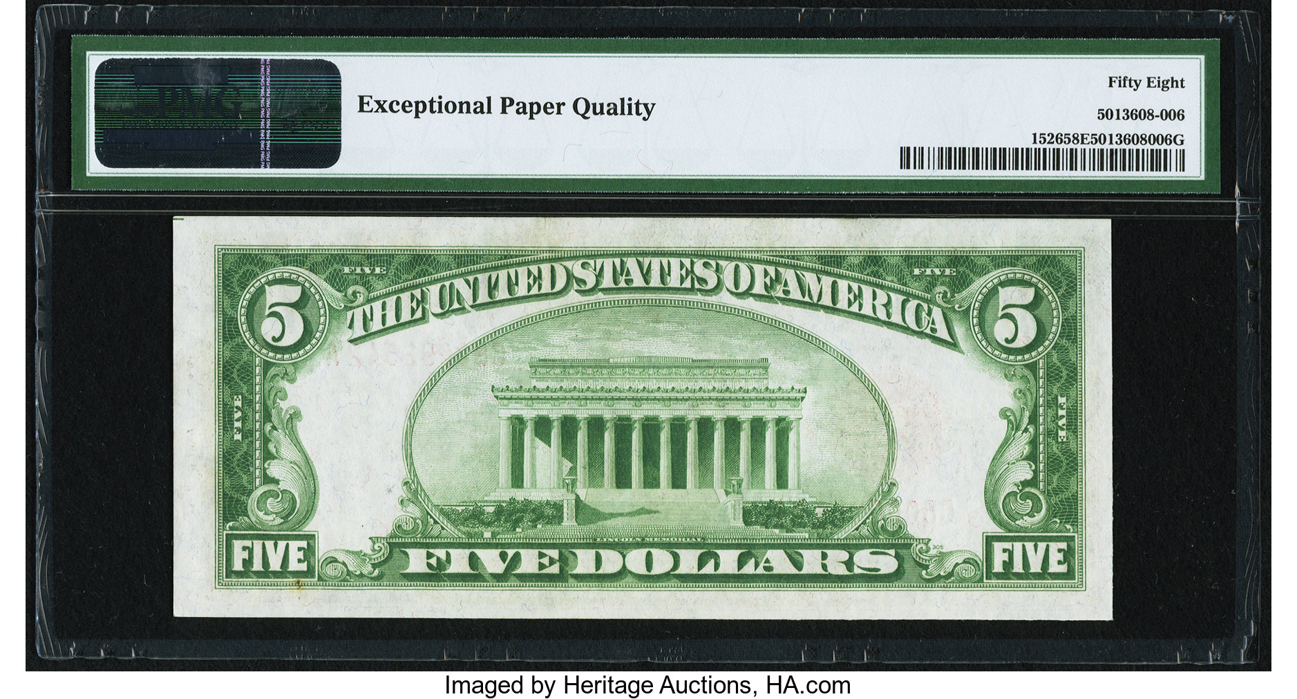 1928A $5 USN FR #1526 PMG 58 back.jpg