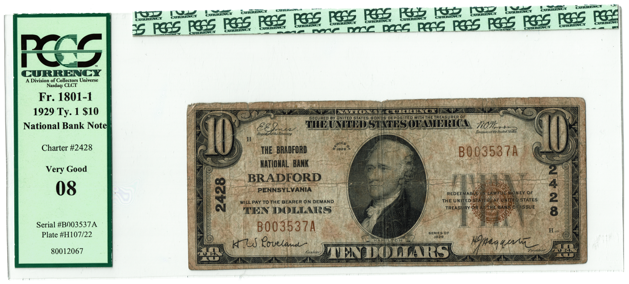 1929 $10 National Bank Note Bradford, PA.png