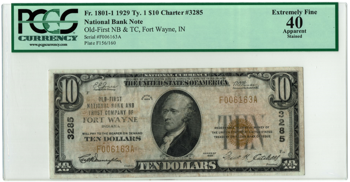 1929 $10 National Bank Note Fort Wayne Indiana.PNG
