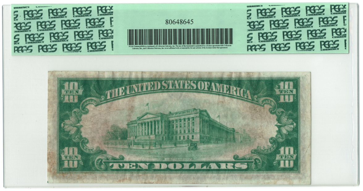 1929 $10 National Bank Note Fort Wayne Indiana Reverse.PNG