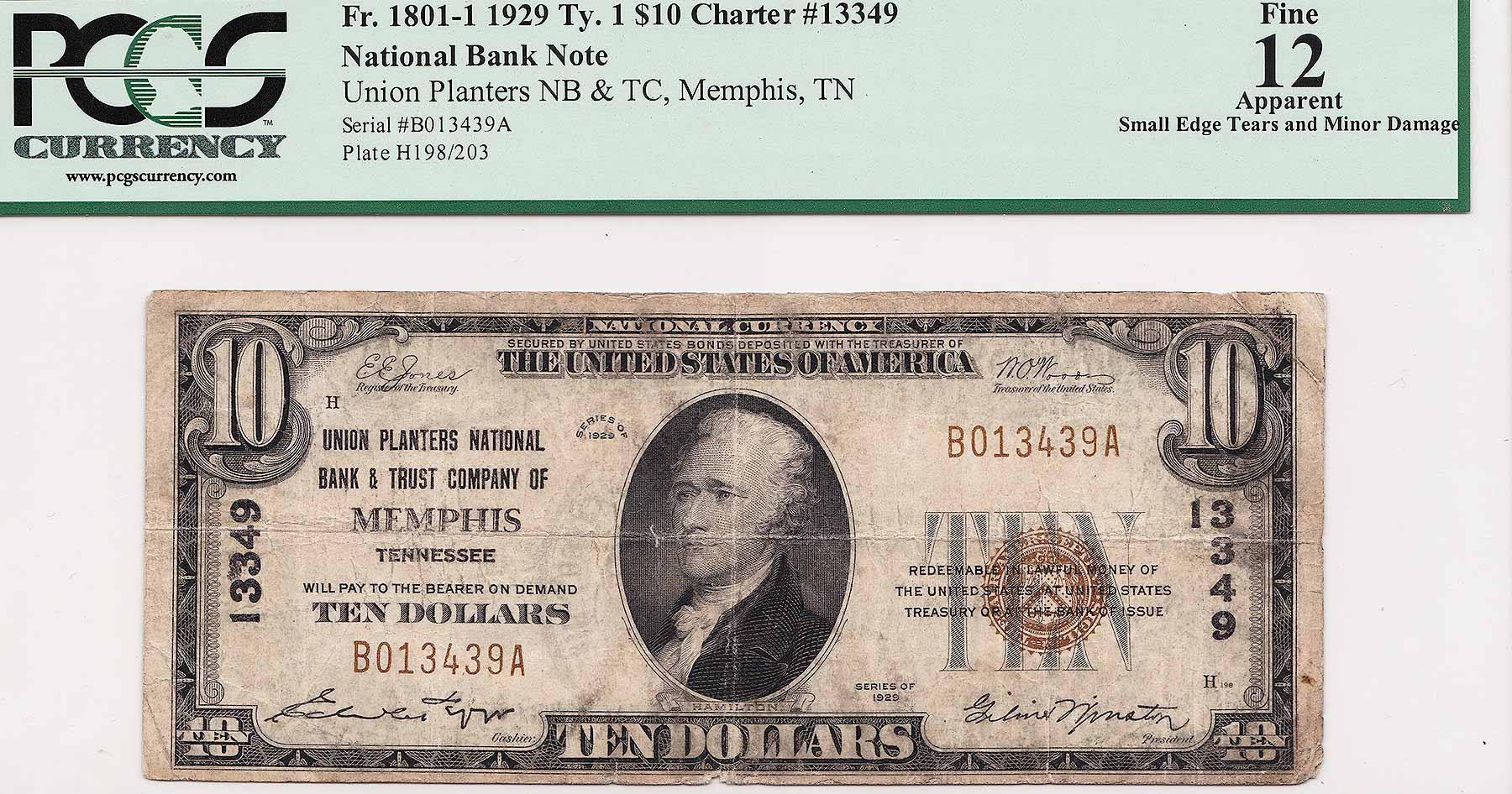 1929 $10 National Bank Note Memphis TN Type 1 Obverse.JPG
