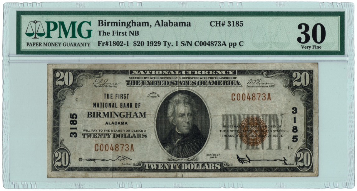 1929 $20 National Bank Note Birmingham Alabama.PNG