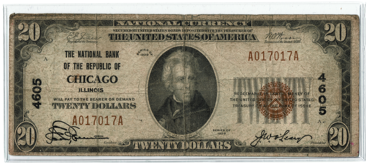1929 $20 National Bank Note Chicago Il (Charter No. 4605) Face.png