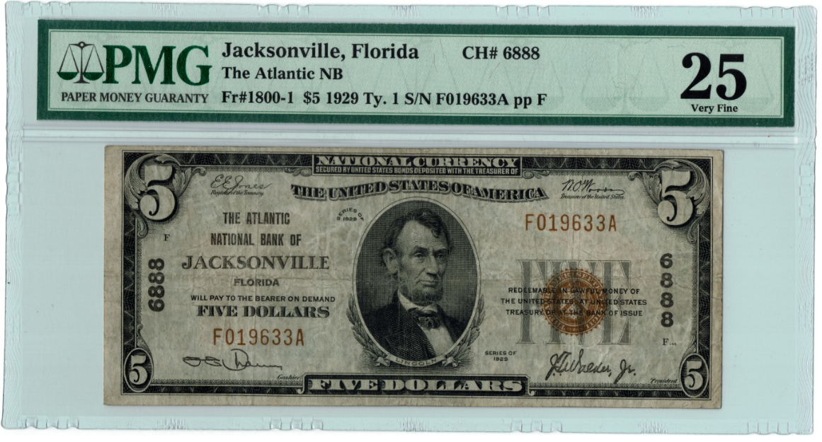 1929 $5 National Bank Note Jacksonville Florida.PNG
