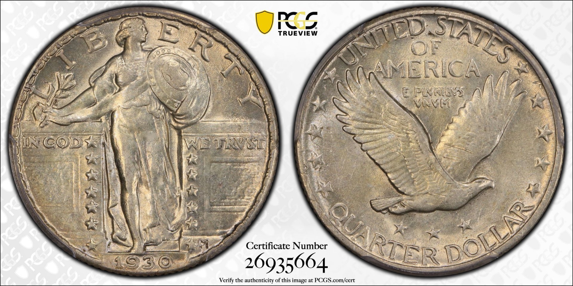 1930 25C Quarter Dollar - Standing Liberty, Type 2B PCGS AU58 26935664 CAC TrueView Full.jpg