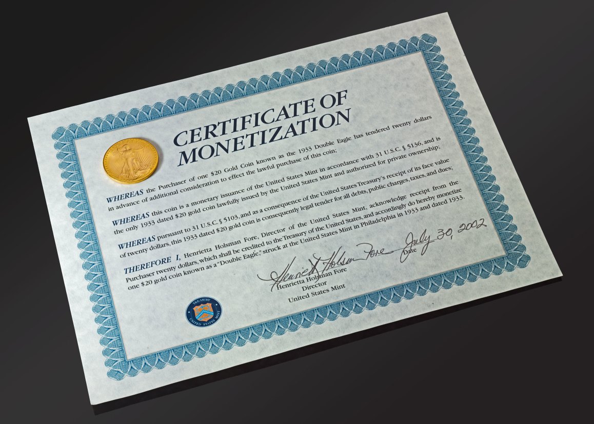 1933 Saint Double Eagle Monteziation Certificate.jpg