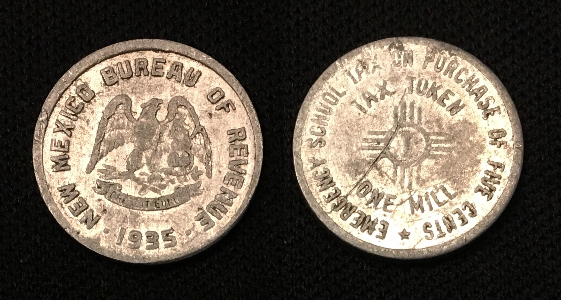 1935 1 Mill Tax Token New Mexico 'Emergency School Tax on Purchase of Five Cents' Combined.jpg