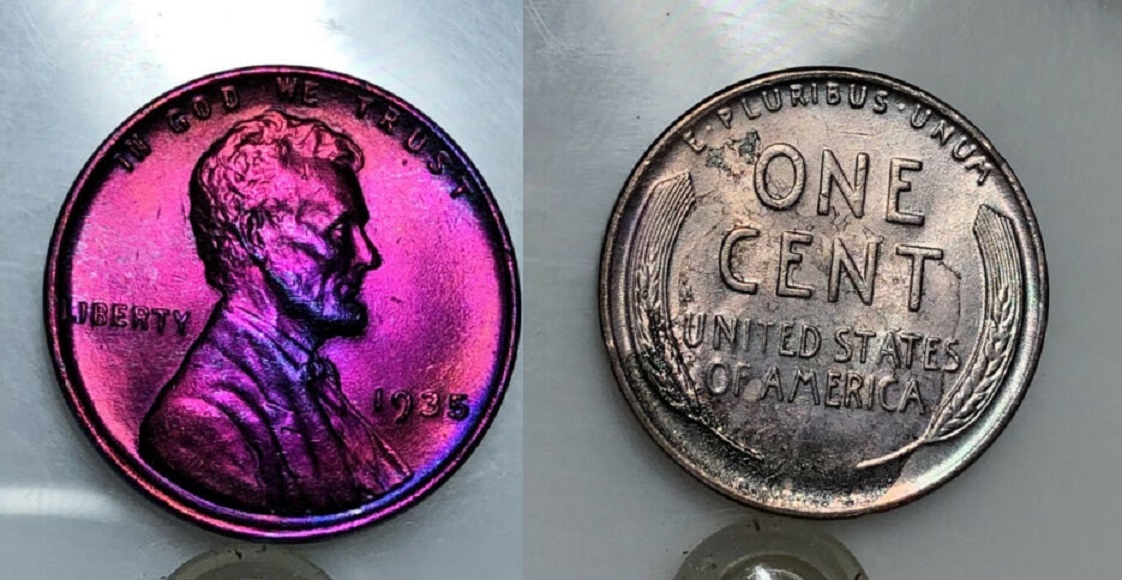 1935- Lincoln Cent  Bu Blue Rainbow Tone  $6.50 + $3.99  193718474478  beachegrl1 o.jpg