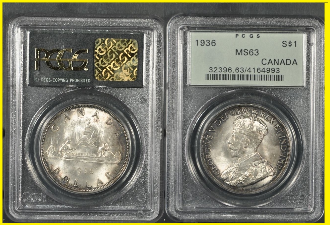 1936 PCGS Ms-63 Canada Silver Dollar Green Label  $78. + $3.75  332721864270  jkcoins d.jpg
