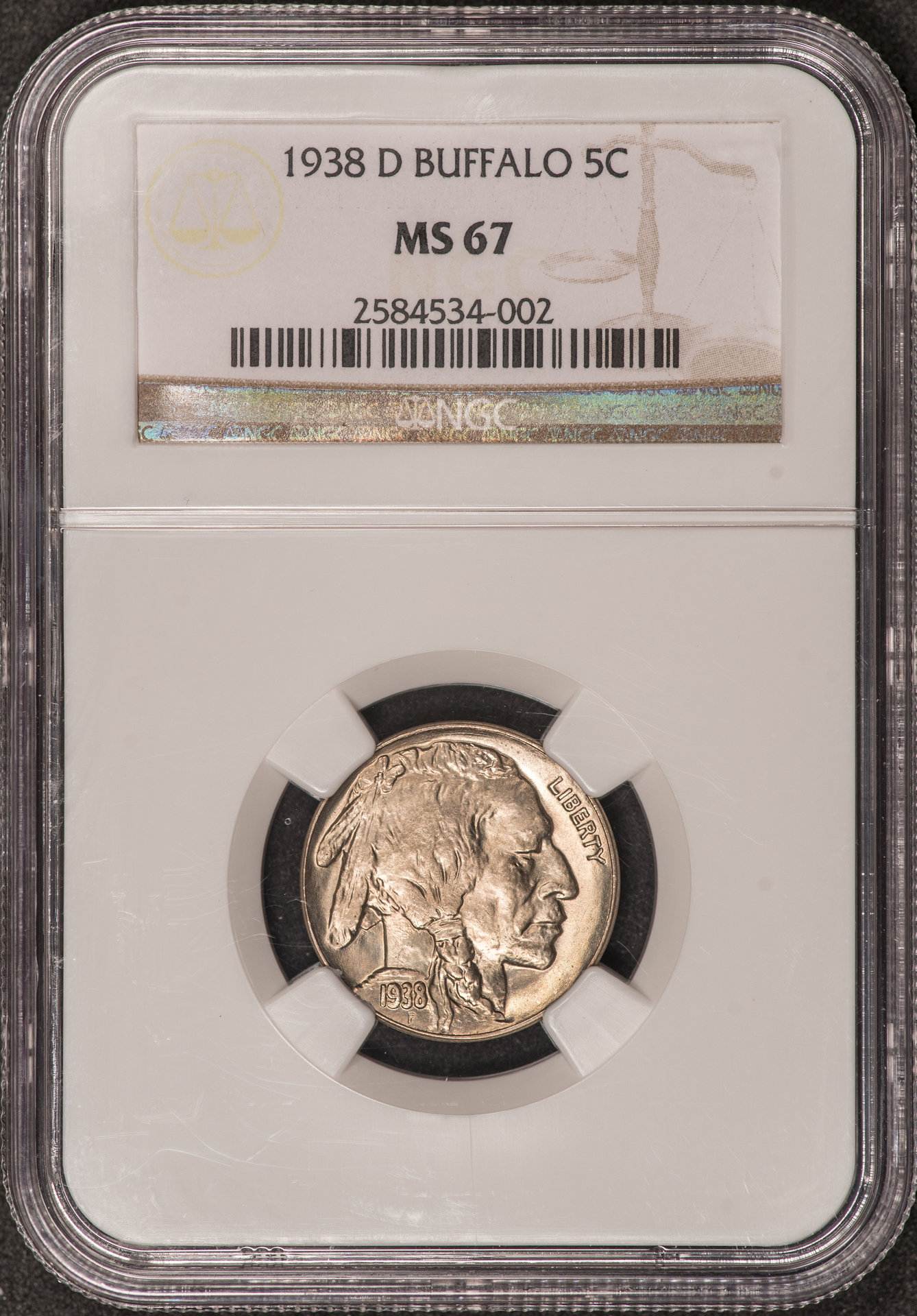 1938 D Buffalo Nickel NGC MS67 Slab - Obverse.jpg