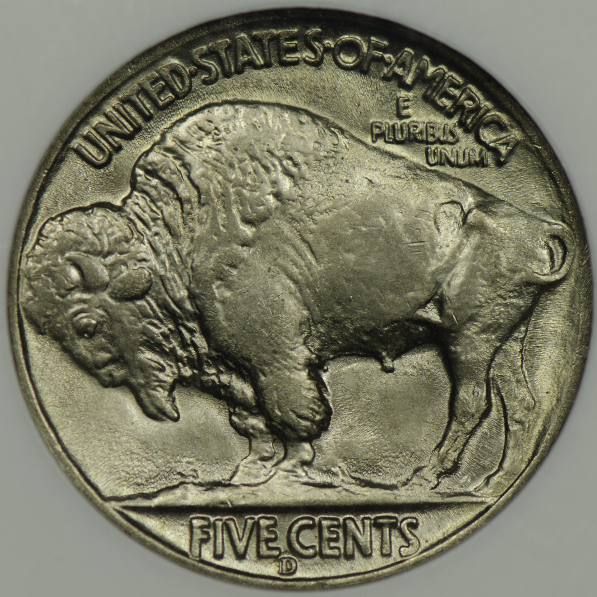 1938 D FIVE-CENT PIECE - BUFFALO, TYPE 2 NGC MS 66 D OVER D Rev Closeup-786.jpg