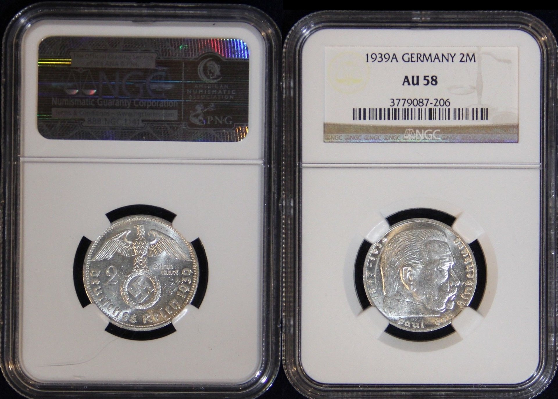 1939-A NGC Au-58 Germany Two Reichsmark Silver Coin WWII Third Reich.jpg