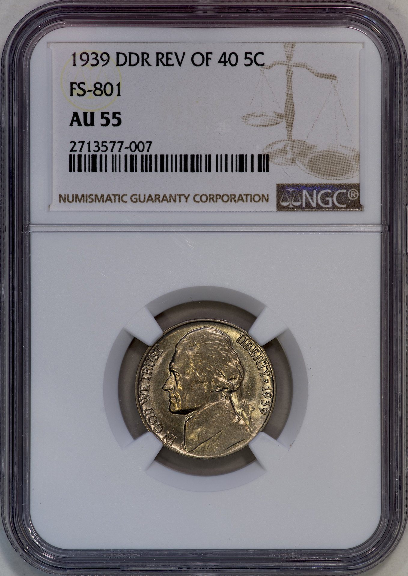 1939 Jefferson Nickel DDR NGC AU55 Slab - Obverse.jpg