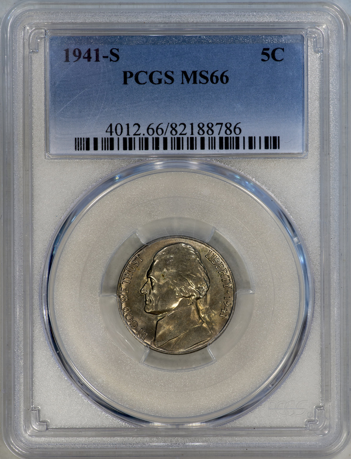 1941 S Jefferson Nickel PCGS MS66 Slab - Obverse.jpg