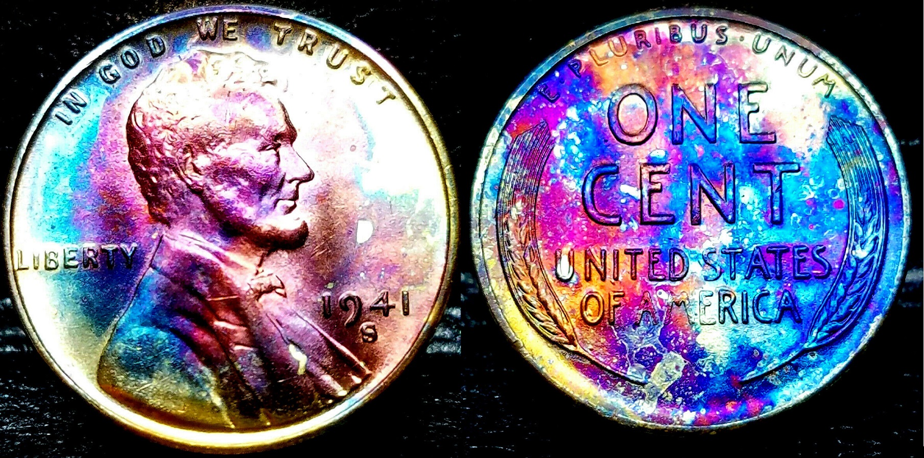1941-S Lincoln  Cent  Toned  Superb Ms++ Gem++  $6.50 + 000  283946159726  bdoubrava 12012 o.jpg