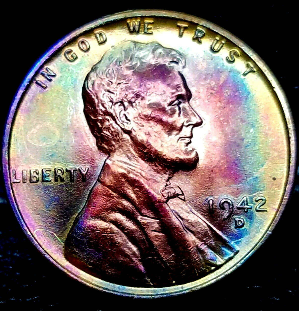 1942-D Lincoln  Cent   Toned  Superb Ms++ Gem++  $7. + 000  283952405874  bdoubrava12912 o.jpg